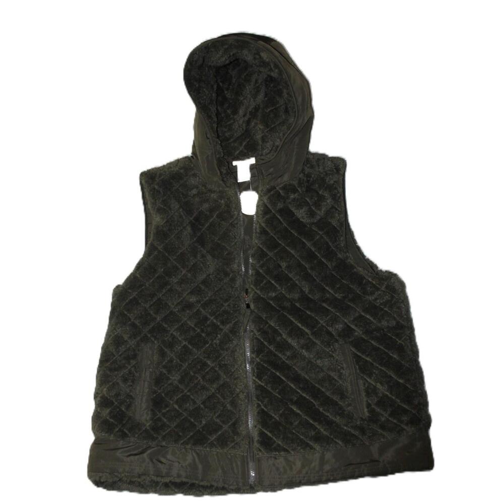 ODDI Vest Womens 2XL Green Quilted Fleece Hooded Full Zip Pockets Lined